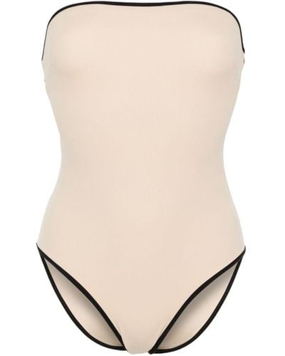 Totême Striped-edge Strapless Swimsuit - Natural