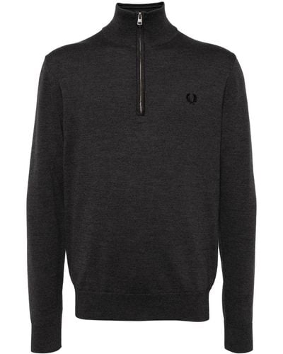 Fred Perry Logo-embroidered Half-zip Jumper - Black
