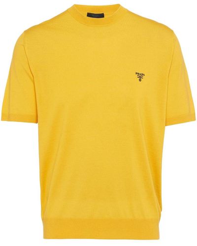Prada T-Shirt mit Logo-Stickerei - Gelb
