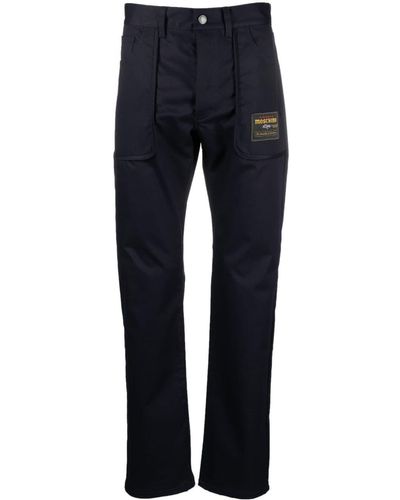 Moschino Pantalon en coton à coupe droite - Bleu