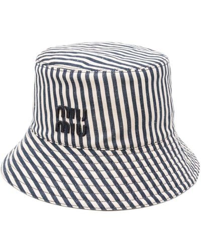 Miu Miu Striped Bucket Hat - White