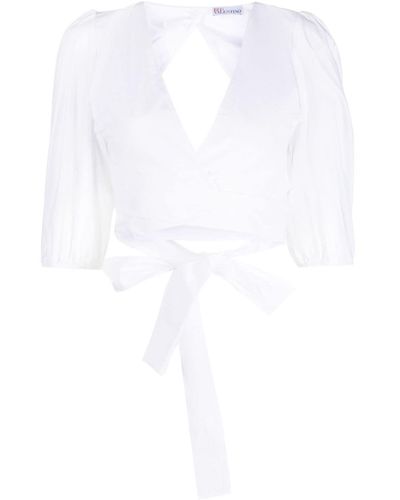 RED Valentino Cropped Cotton Wrap Blouse - White