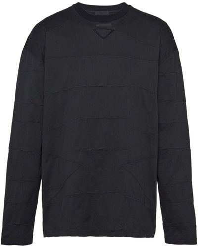 Prada Paneled Long-sleeve Cotton T-shirt - Blue