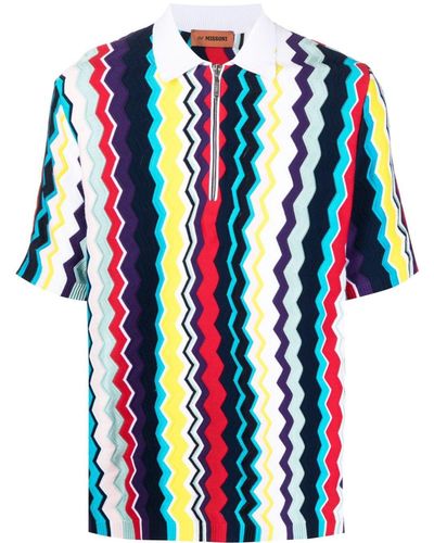 Missoni Zigzag-print Half-zip Polo Shirt - Blue