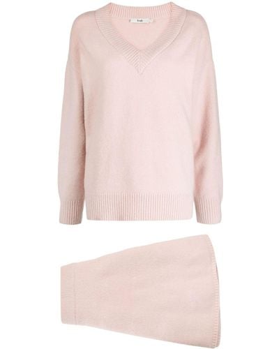 B+ AB Knitted Two-piece Skirt Set - Pink