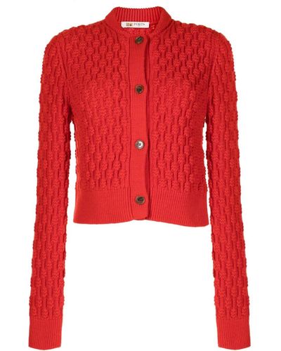 Ports 1961 Crew-neck 3d-knit Cardigan - Red