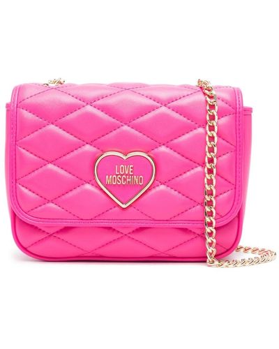 Love Moschino Logo-plaque Quilted Crossbody Bag - Pink