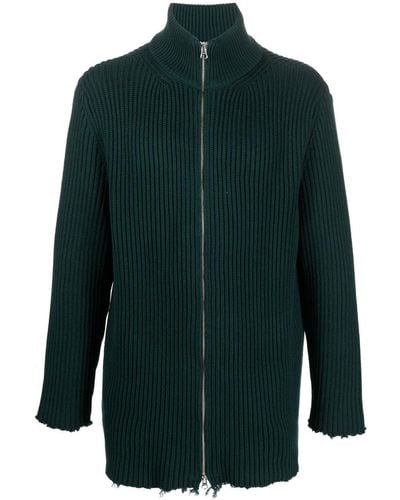 MM6 by Maison Martin Margiela Distressed Zip-up Sweater - Green