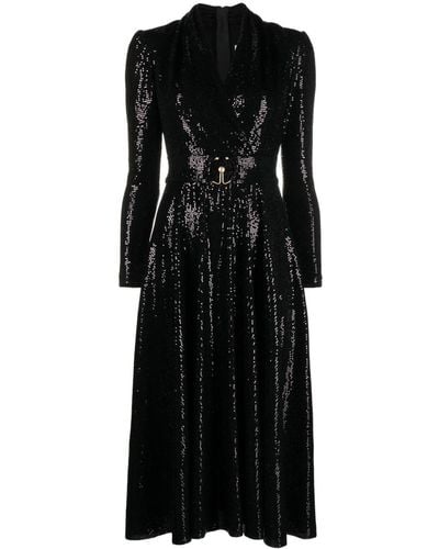 Nissa Sequinned Belted Midi Dress - Black