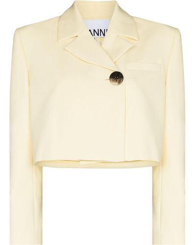 Ganni Cropped Suit Blazer - Yellow