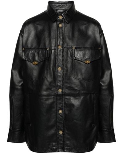Versace Shirt-Jacket Leather Jacket - Black