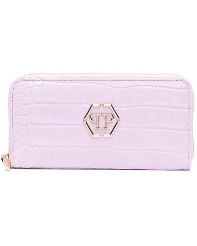 Philipp Plein Crocodile-embossed Zip-around Wallet - Pink