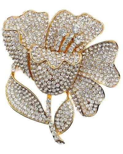 JENNIFER GIBSON JEWELLERY Oversize Floral Crystal Brooch 2000s - White