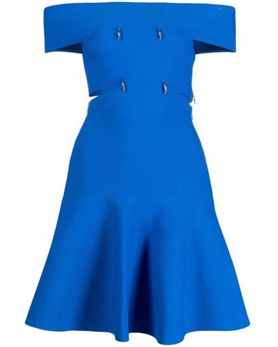 Alexander McQueen Off-shoulder Mini-jurk - Blauw