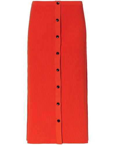 Proenza Schouler Ribbed-knit Buttoned Skirt - Red