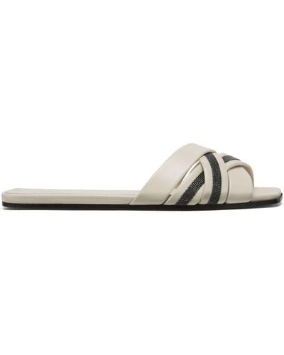 Brunello Cucinelli Monili-embellished Leather Sandals - White