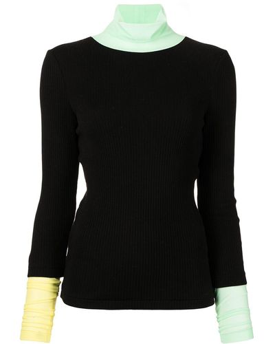 Enfold Layered Contrast-cuff Knitted Top - Black