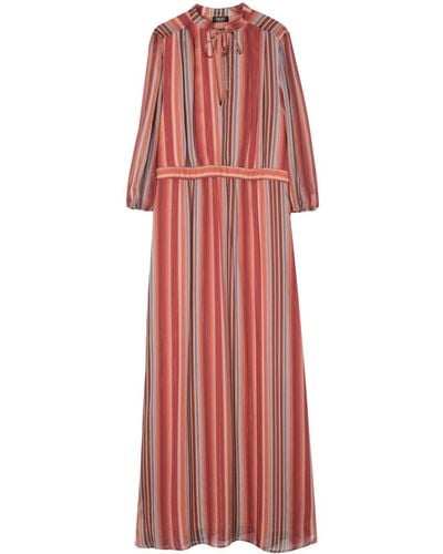Liu Jo Long Viscose Dress With Lurex Detail Stripes - Red