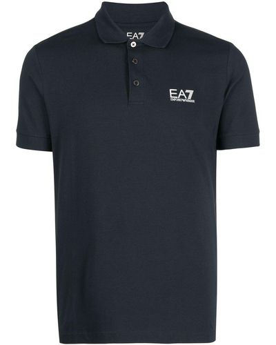 EA7 Poloshirt mit Logo-Print - Blau
