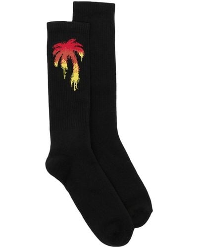 Palm Angels Logo-jacquard Cotton-blend Socks - Black