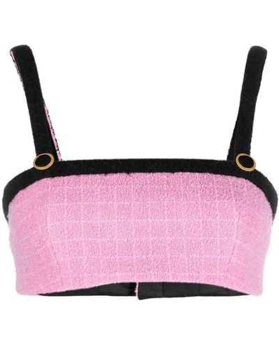 Alessandra Rich Tweed Virgin Wool-blend Cropped Top - Pink