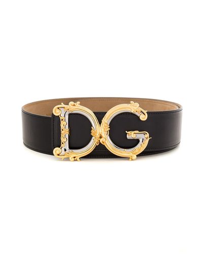 Dolce & Gabbana Barocco Logo Leather Belt - Black