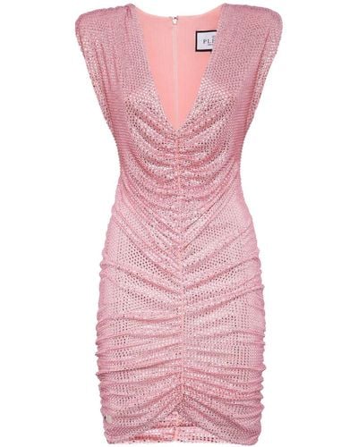 Philipp Plein Crystal-embellished Ruched Minidress - Pink