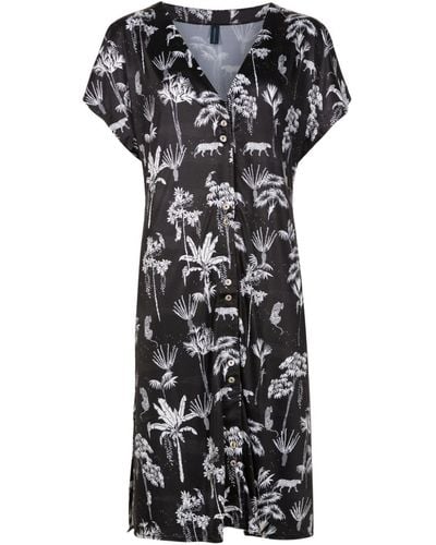 Lygia & Nanny Artemis Botanical-print Midi Dress - Black
