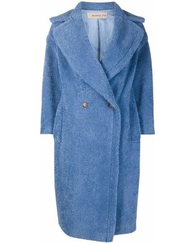 Blanca Vita Tuia Double-breasted Teddy Coat - Blue