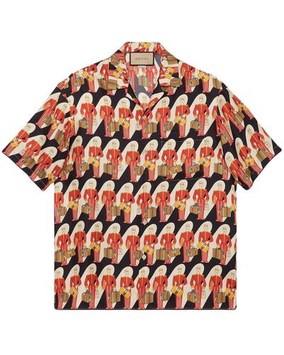 新作【GUCCI】ジオメトリック スクエアG プリント シルク シャツ 超