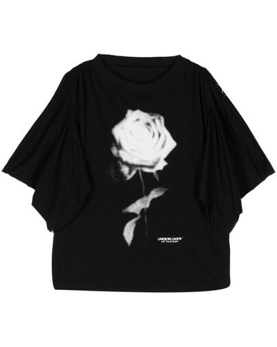 Undercover Rose-print cotton T-shirt - Noir