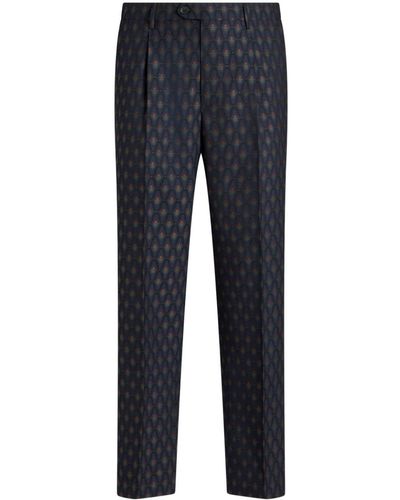 Etro Mid-rise Jacquard Tailored Trousers - Blue