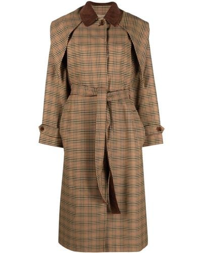 KENZO Prince Of Wales-pattern Belted Trench Coat - Natural