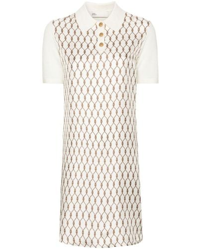 Tory Burch Wool And Silk Blend Polo Dress - Natural