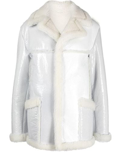 ERL Shearling-trim Leather Coat - White