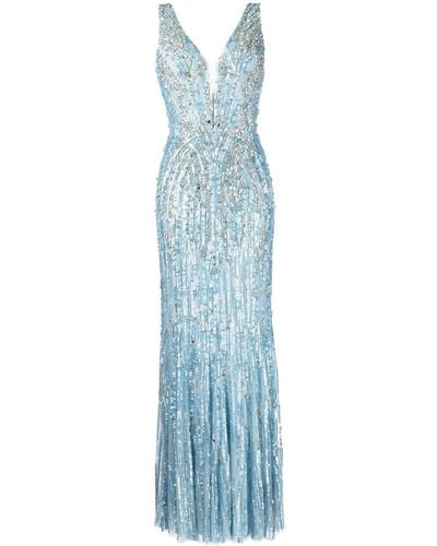 Jenny Packham Raquel Crystal-embellished Sleeveless Gown - Blue