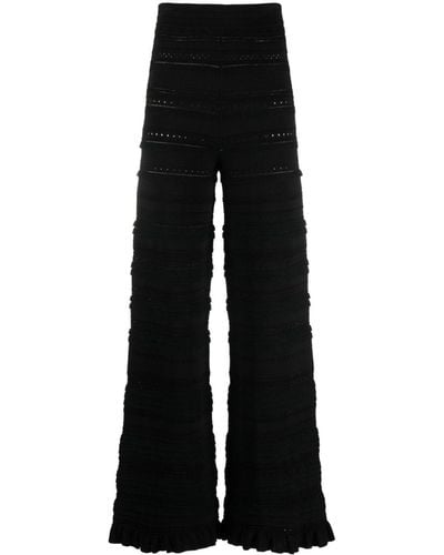 Sandro Pointelle-knit Straight-leg Trousers - Black