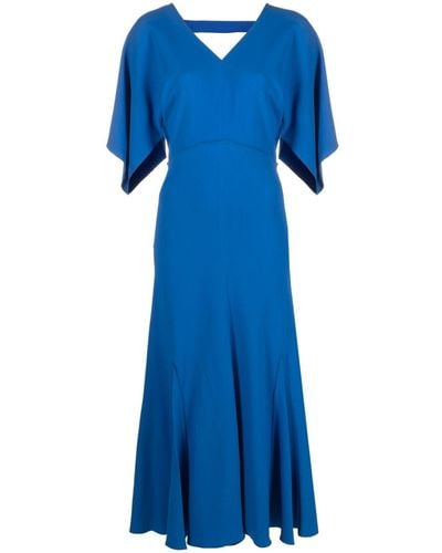 Victoria Beckham Draped-sleeve Midi Dress - Blue