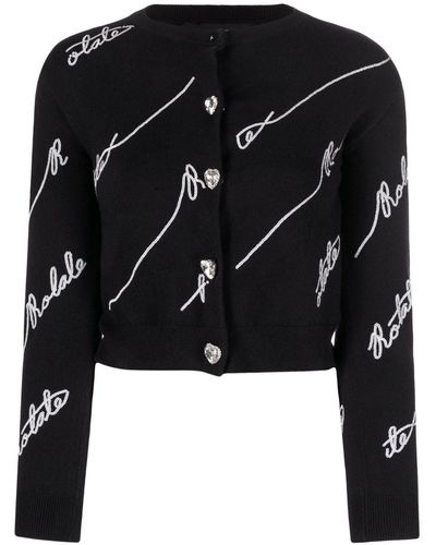 ROTATE BIRGER CHRISTENSEN Sequin-logo Cardigan Ribbed Cardigan - Black