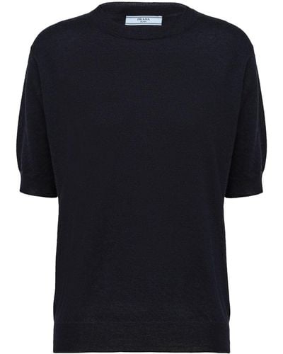 Prada Triangle-logo Cashmere Knitted Top - Black