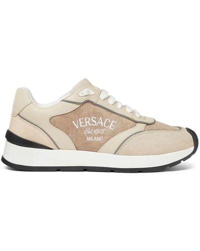 Versace Logo-embroidered Panelled Trainers - White