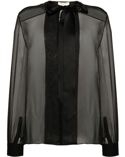 Saint Laurent Camisa semitranslúcida - Negro