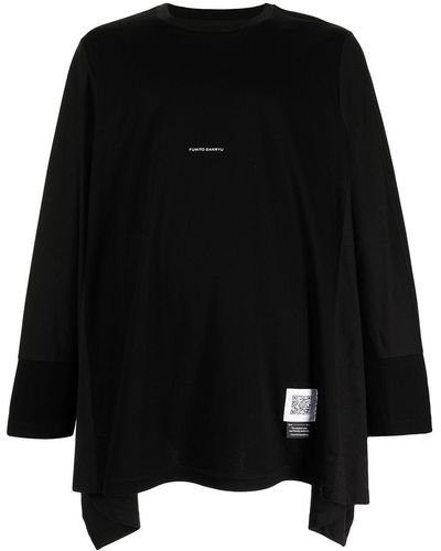 Fumito Ganryu Camiseta drapeada con logo de manga larga - Negro
