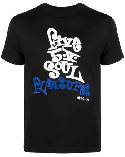 Pleasures X Triple 5 Soul Five 5 V Katoenen T-shirt - Zwart