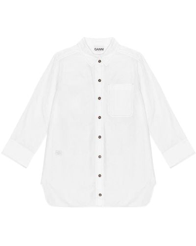 Ganni Spread-collar Organic-cotton Shirt - White