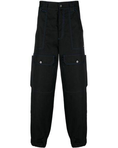 MSGM Contrasting-stitch Logo-patch Trousers - Black