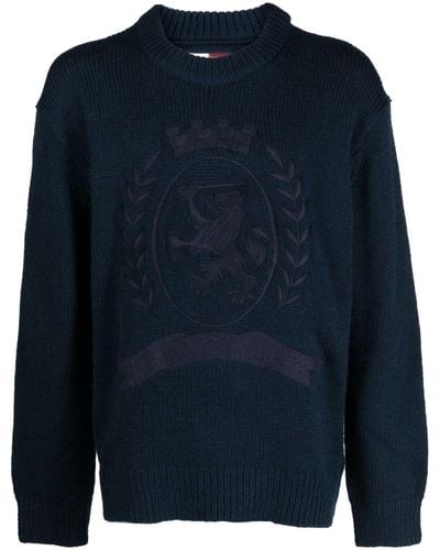 Tommy Hilfiger Logo-embroidered Crew-neck Sweater - Blue