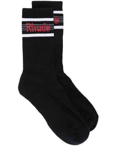 Rhude Logo Intarsia-knit Ribbed Socks - Black