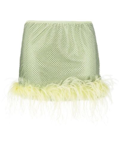 Patrizia Pepe Feather-trim Rhinestone Mini Skirt - Green