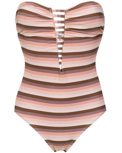Amir Slama Striped Swimsuit - Brown